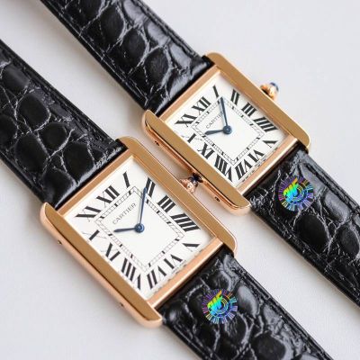 Replica Cartier Tank Watch Ladies Solo  Rose Gold Black Leather Strap
